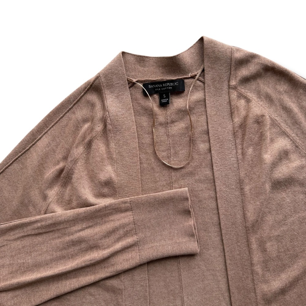 Banana Republic Womens S Taupe Tan Silk Cotton Open Front Duster Cardigan 492412